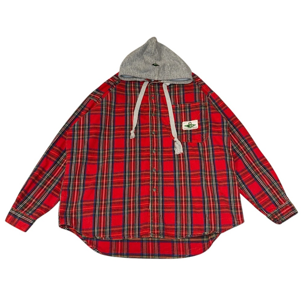 VINTAGE QUICKSILVER PLAID WITH GRAY HOODIE BUTTON UP 🇺🇸 MADE IN USA 🇺🇸